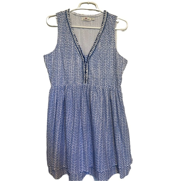 Vineyard Vines - Women's Size S Blue Chevron Fringe Pintuck Sleeveless Dress - Picture 5 of 12